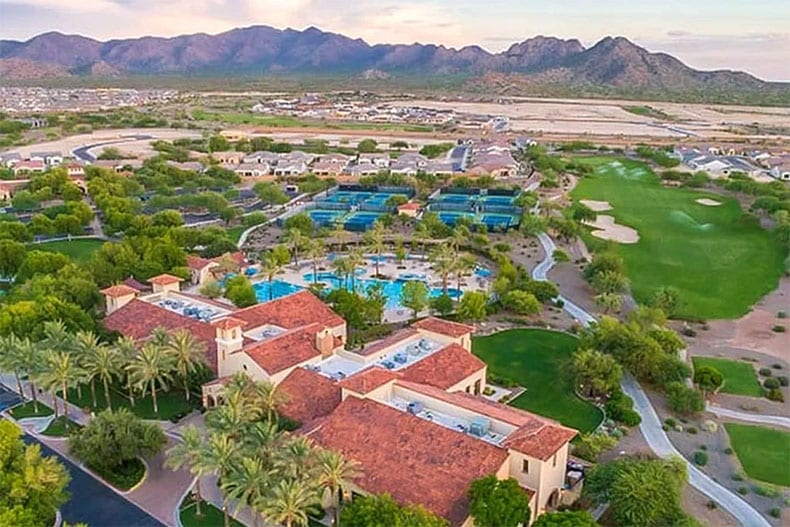 Aerial view of the clubhouse and other amenities in Sun City Festival, Buckeye, AZ